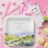 イエローグリーンウォーターカラーカントリーサイドヒルズウェディン ペーパープレート (パーティー)