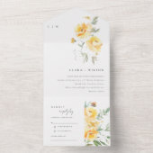 イエローグリーンウォーターバラフラワーバンチ結婚ーズ オールインワン招待状 (内側)
