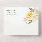 イエローグリーンウォーターバラフラワーバンチ結婚ーズ オールインワン招待状 (裏面)