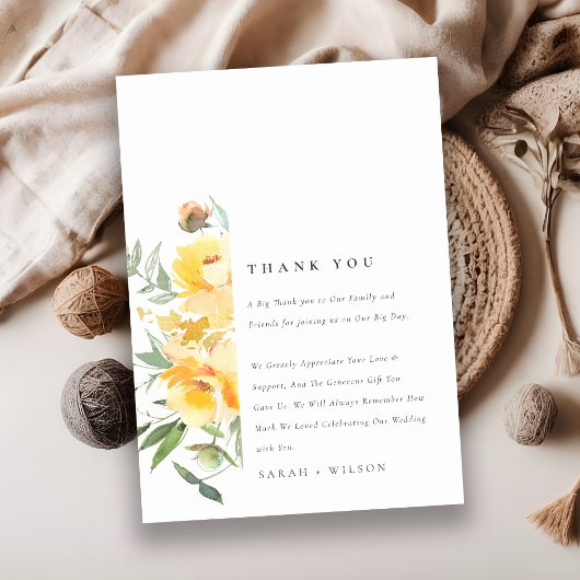 イエローグリーンウォーターバラフラワーバンチ結婚ーズ サンキューカード
