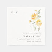 イエローグリーンウォーターバラフラワーバンチ結婚ーズ スタンダードカクテルナプキン (正面)