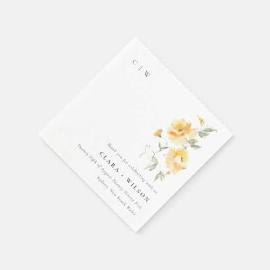 イエローグリーンウォーターバラフラワーバンチ結婚ーズ スタンダードカクテルナプキン (角)