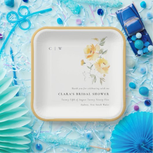 イエローグリーンウォーターバラフラワーバンチ結婚ーズ ペーパープレート (パーティー)