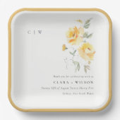 イエローグリーンウォーターバラフラワーバンチ結婚ーズ ペーパープレート (正面)