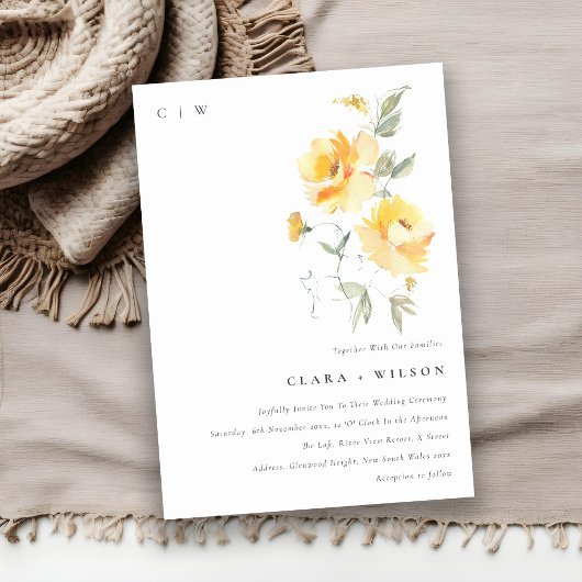 イエローグリーンウォーターバラフラワーバンチ結婚ーズ 招待状