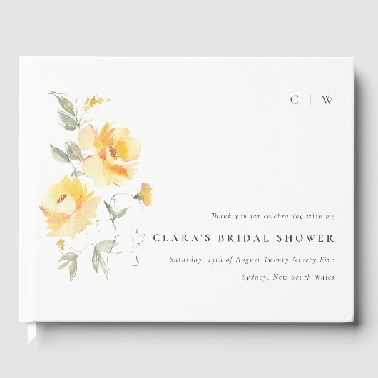 イエローグリーンウォーター色バラフラワーブライダルシャワー ゲストブック (正面)