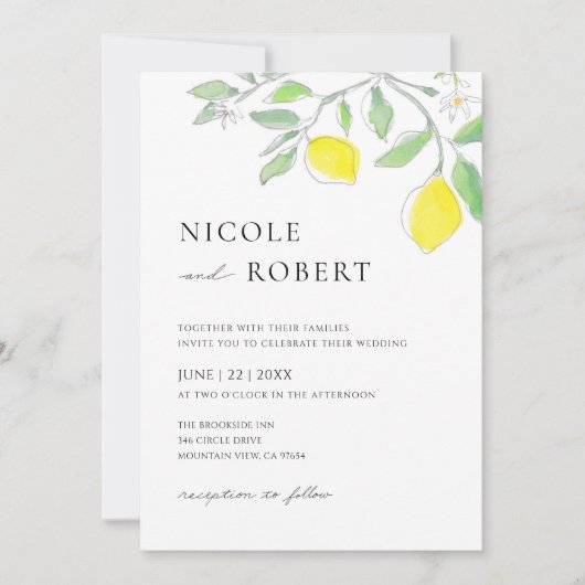 イエローグリーンウォーター離れカラーレモン結婚ズ 招待状 (正面)