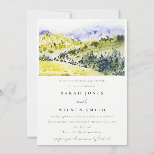 イエローグリーンカントリーサイドヒルズカップルシャワー 招待状 (正面)