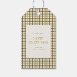 イエローグリーンギンガムチェックのクリスマス ギフトタグ