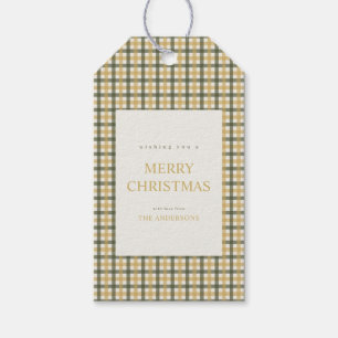 イエローグリーンギンガムチェックのクリスマス ギフトタグ