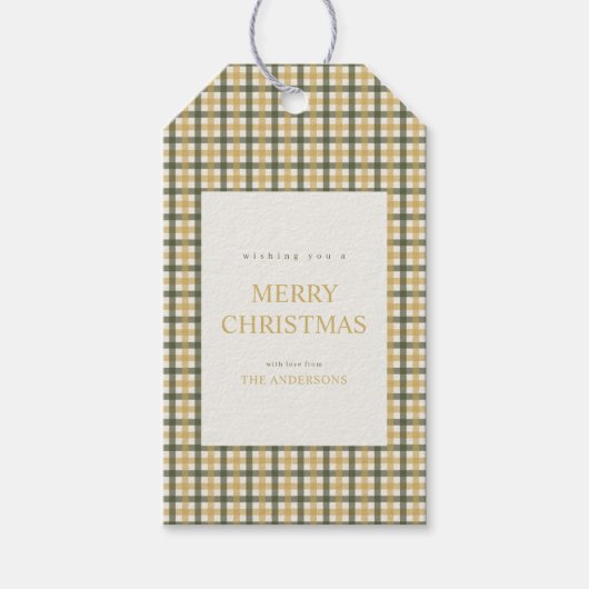 イエローグリーンギンガムチェックのクリスマス ギフトタグ (正面)