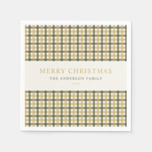 イエローグリーンギンガムチェックのクリスマス スタンダードカクテルナプキン