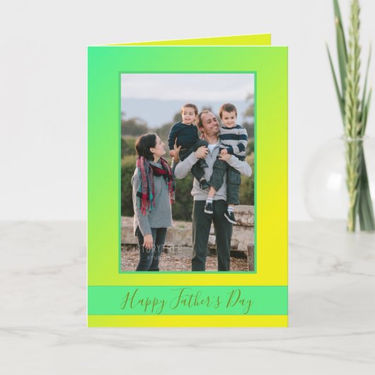 イエローグリーングラデーションハッピーファーザーの日写真 カード (正面)