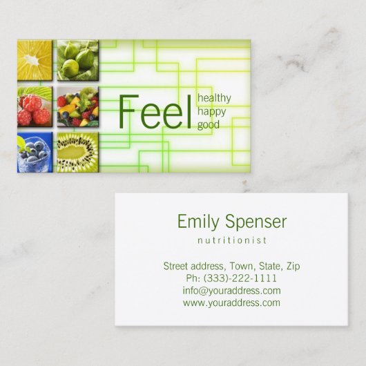 イエローグリーンスクエアヘルシーライフ/栄養士カード 名刺 (正面/裏面)