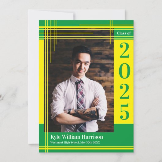 イエローグリーンスクールカラー卒業写真プライド 招待状 (正面)