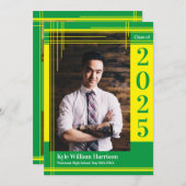 イエローグリーンスクールカラー卒業写真プライド 招待状 (正面/裏面)