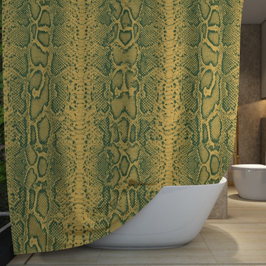 イエローグリーンスネークスキンアニマルプリント シャワーカーテン