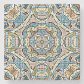 イエローグリーンティール(緑がかった色)ブルーオレンジお尻ボヘミアンアート ストーンコースター (正面)