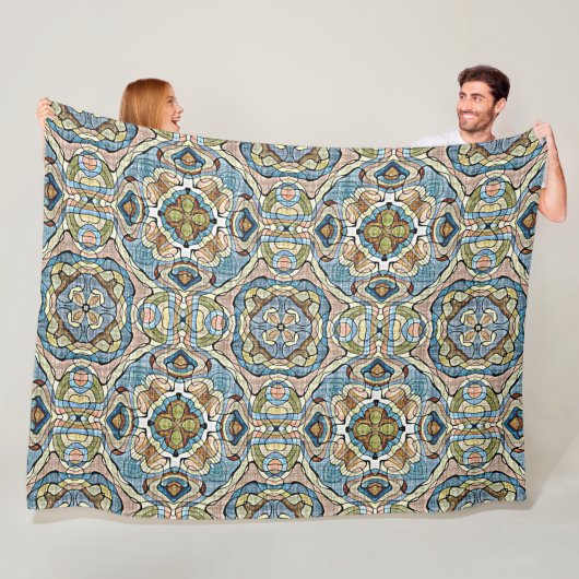 イエローグリーンティール(緑がかった色)ブルーオレンジお尻ボヘミアンアート フリースブランケット (インサイチュ)