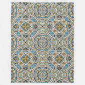 イエローグリーンティール(緑がかった色)ブルーオレンジお尻ボヘミアンアート フリースブランケット (正面)