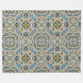 イエローグリーンティール(緑がかった色)ブルーオレンジお尻ボヘミアンアート フリースブランケット (正面(横))