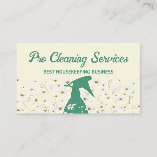 イエローグリーンデイジースプレーボトルクリーニングガーデニング 名刺 (裏面)