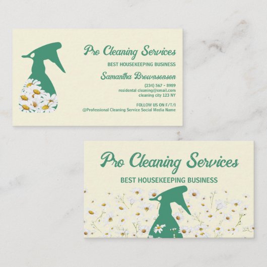 イエローグリーンデイジースプレーボトルクリーニングガーデニング 名刺 (正面/裏面)