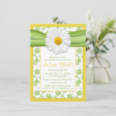 イエローグリーンデイジーフローラベビーシャワー招待状 招待状 (スタンド正面)