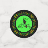 イエローグリーンハッピーハローウィン幽霊のよく出るハウス コンフェッティ (スモール正面)