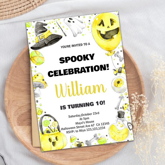イエローグリーンハロウィーン誕生日招待状 招待状