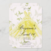 イエローグリーンバタフライダンスドレス甘い16パーティー 招待状 (正面/裏面)