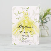 イエローグリーンバタフライダンスドレス甘い16パーティー 招待状 (スタンド正面)