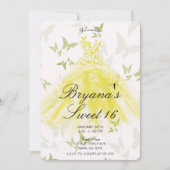イエローグリーンバタフライダンスドレス甘い16パーティー 招待状 (正面)