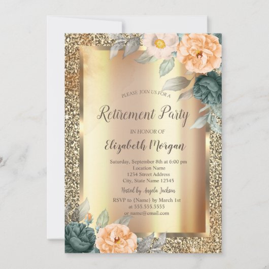 イエローグリーンバラ金ゴールドグリッター退職 招待状 (正面)