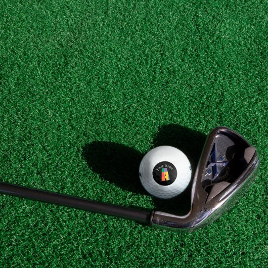 イエローグリーンパープルモノグラム文字A白黒 ゴルフボール