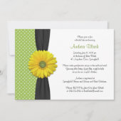 イエローグリーンブラックデイジー水玉模様ブライダルシャワー 招待状 (正面)