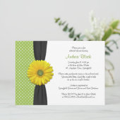 イエローグリーンブラックデイジー水玉模様ブライダルシャワー 招待状 (スタンド正面)