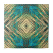 イエローグリーンブルーティール(緑がかった色)ターコイズエスニックトライムアート タイル (正面)