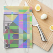 イエローグリーンブルーパープルジオメトリック キッチンタオル (四つ折り)