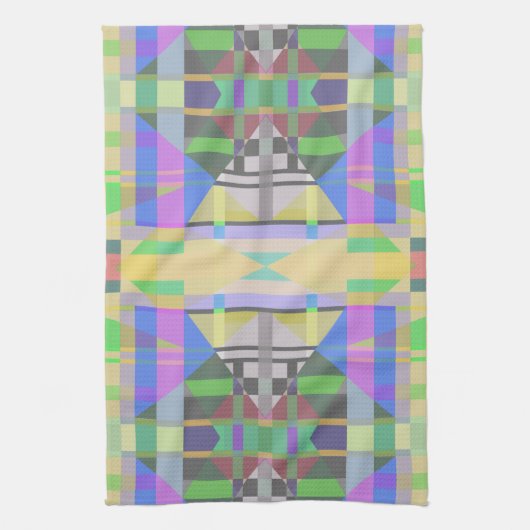 イエローグリーンブルーパープルジオメトリック キッチンタオル (縦)
