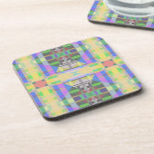 イエローグリーンブルーパープルジオメトリック コースター (左側)
