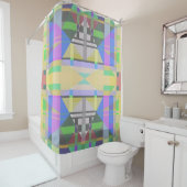 イエローグリーンブルーパープルジオメトリック シャワーカーテン (インサイチュ)
