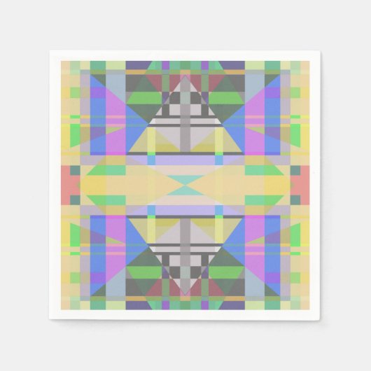 イエローグリーンブルーパープルジオメトリック スタンダードカクテルナプキン (正面)