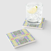 イエローグリーンブルーパープルジオメトリック ストーンコースター (横)