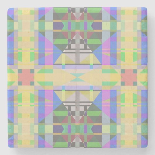 イエローグリーンブルーパープルジオメトリック ストーンコースター (正面)