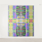 イエローグリーンブルーパープルジオメトリック タペストリー (正面)