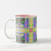 イエローグリーンブルーパープルジオメトリック ツートーンマグカップ (左)