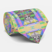 イエローグリーンブルーパープルジオメトリック ネクタイ (ロール)
