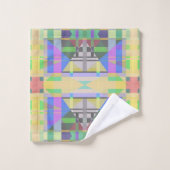 イエローグリーンブルーパープルジオメトリック バスタオルセット (ウォッシュタオル)