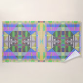 イエローグリーンブルーパープルジオメトリック ビーチタオル (正面)